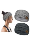 2 Pcs Bandeau Cheveux pour Femme Bandeaux Élastiques Hiver en Tricot Serre-Tête Tricoté Fille Cache-Oreilles Turban Wraps Sho