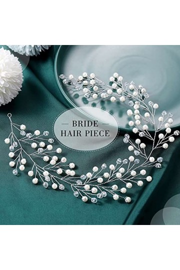 Yean Bandeau pour cheveux de mariage avec vigne argentée et strass pour mariée et demoiselle dhonneur argenté 