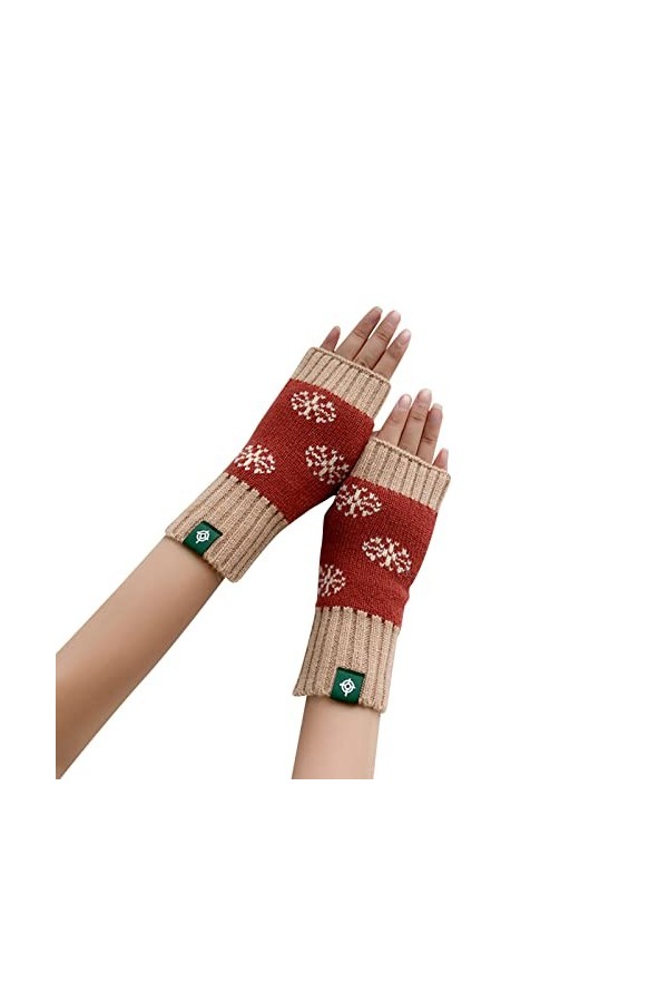 Keepwin Mitaines chaudes en tricot pour femme - Motif flocon de neige - Automne et hiver, BK2., taille unique