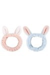 Luxspire Bandeau de Cheveux [2 PCS], Bandeaux de Maquillage en Peluche pour Femme, Bande de Cheveux avec Oreilles de Lapin, S