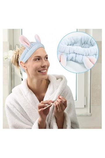 Luxspire Bandeau de Cheveux [2 PCS], Bandeaux de Maquillage en Peluche pour Femme, Bande de Cheveux avec Oreilles de Lapin, S