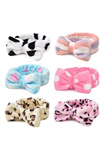 Huianer Lot de 6 bandeaux élastiques en polaire avec nœud papillon pour femme