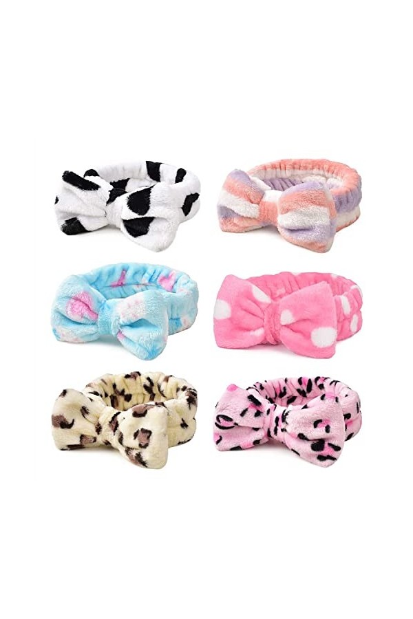 Huianer Lot de 6 bandeaux élastiques en polaire avec nœud papillon pour femme