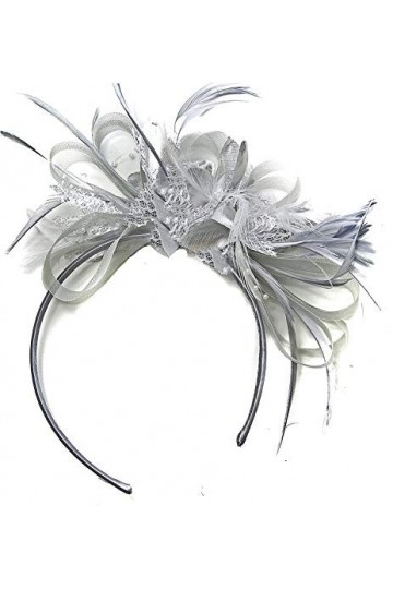 Serre-tête de mariage en tulle et en plumes, taille unique, gris argenté