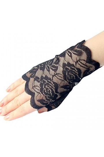 Gants déquitation pour femme - Pour lhiver - Écran tactile - Pour adulte - Classique - Court - Dentelle - Noir - Taille uni