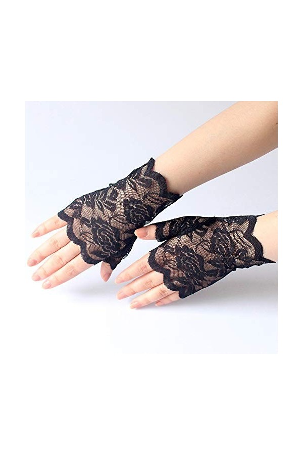Gants déquitation pour femme - Pour lhiver - Écran tactile - Pour adulte - Classique - Court - Dentelle - Noir - Taille uni