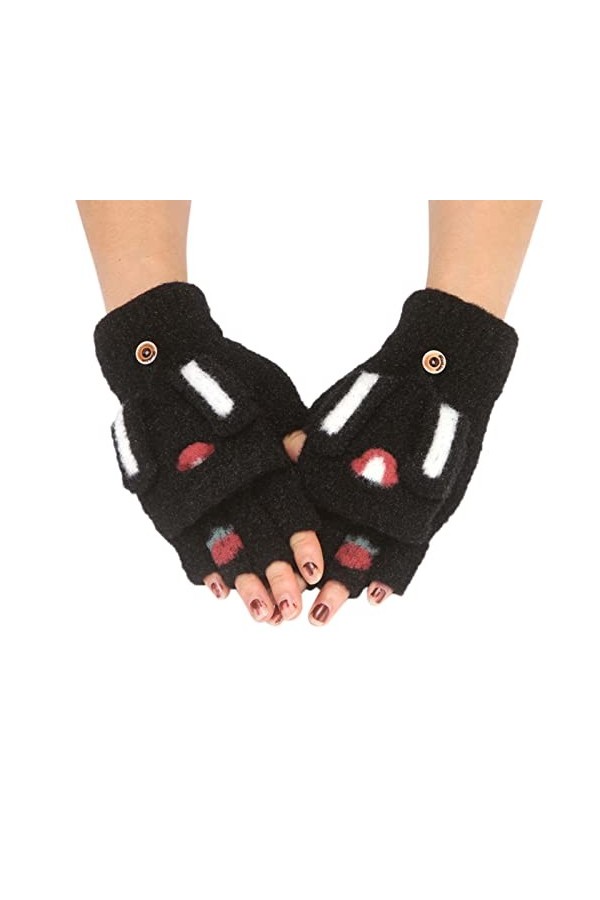 Gants dhiver chauds en tricot avec poignets élastiques et doublure chaude pour femme, Noir , taille unique