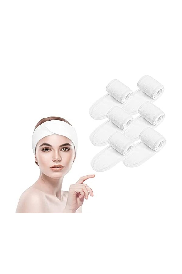 BangShou 6 Pcs Bandeau Maquillage Femme,Bandeau Cheveux pour Soin Visage, Bandeaux de Bain Esthetique, Spa Headband, Réglable