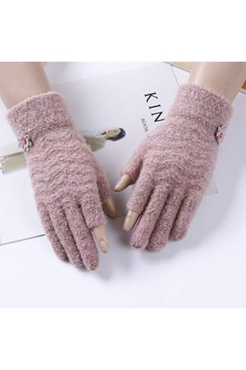 LUOXUEFEI Gants Femme Index Exposé Pouce Tricot Écran Tactile Gants Hiver Femmes Doigt Complet Gants De Fleurs Chaudes
