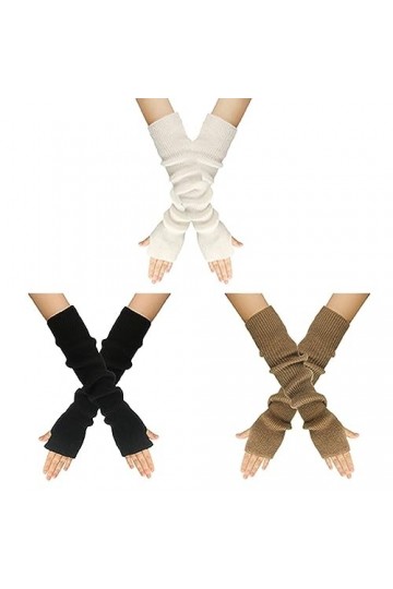 3 Paires de gants tricotés Gingerlose Gants longs Réchauffeurs de bras Femme Trou de pouce Gants extensibles Coude Manchettes