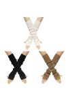 3 Paires de gants tricotés Gingerlose Gants longs Réchauffeurs de bras Femme Trou de pouce Gants extensibles Coude Manchettes