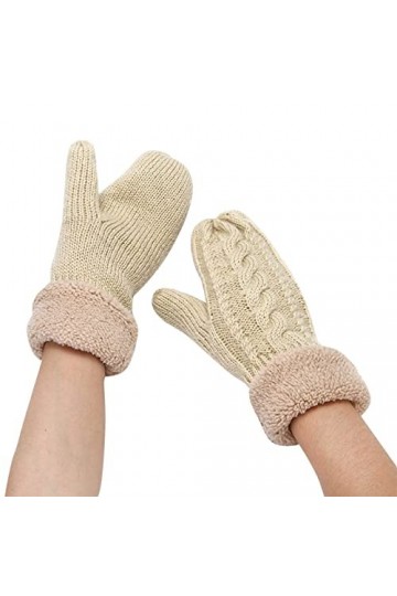 Gants dhiver pour femme par temps froid - Mode tricotée en peluche torsadée - Coupe-vent - Chauds et épais - Gants en polair