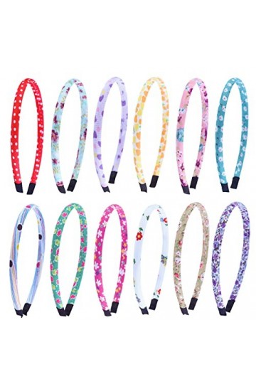 Serre-tête Enfant Fille Fleurs, Candygirl 12 Pièces 1CM Serre Tete Floral en Coton Bandeaux Multicolores en Polyester Cheveux