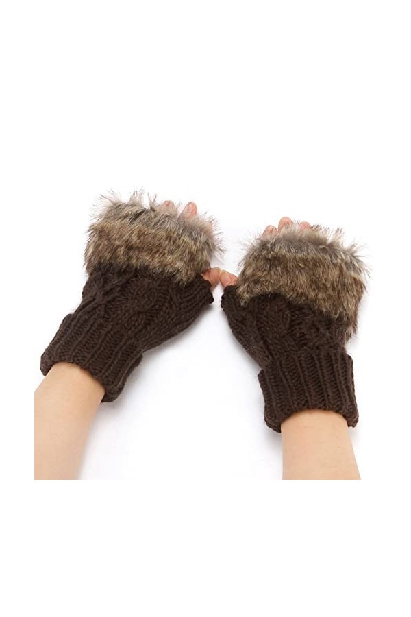 Gants dhiver chauds pour femme - Mitaines tricotées pour temps froid café, taille unique 