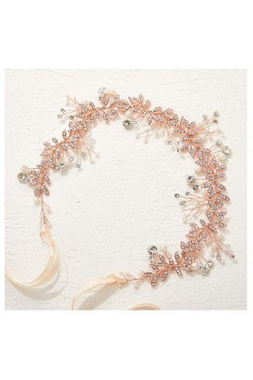 SWEETV Cristal Bandeaux De Mariée Or Rose Serre-têtes De Mariage pour Les Mariées Accessoires de Coiffure Perle Cheveux Vigne