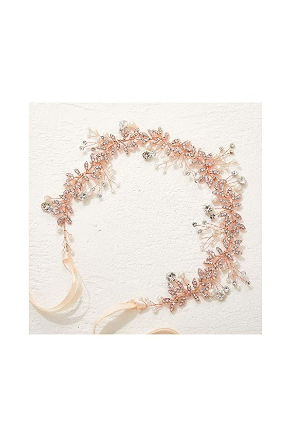 SWEETV Cristal Bandeaux De Mariée Or Rose Serre-têtes De Mariage pour Les Mariées Accessoires de Coiffure Perle Cheveux Vigne