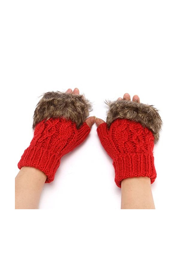 Gants dhiver chauds en cuir pour femme, Rouge, taille unique