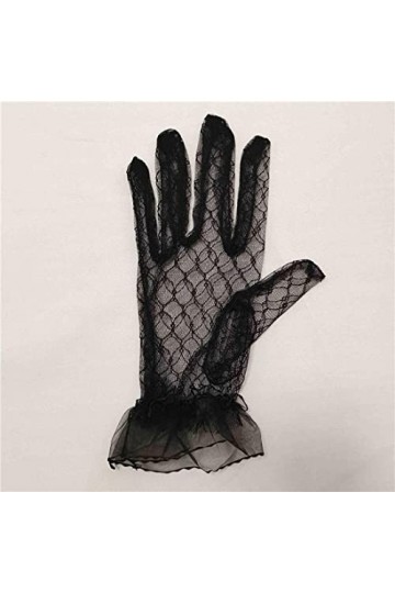 SINLOV Bridal Lace Gants Courts Mariage Bridal Tulle Gants Poignet Longueur Soirée Gants pour Mariage Bal Soirée Party Black
