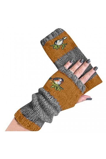 Petits gants faits à la main en laine avec crochet et fleur - Gants chauds en coton pour femme - Moufles pour homme, kaki, ta