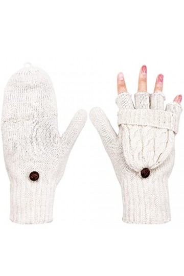 Beurlike Mitaines dhiver pour femme en laine tricotée chaude, blanc, taille unique