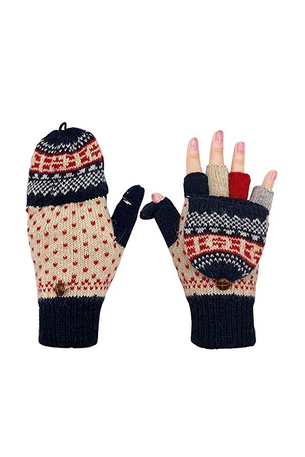 Beurlike Mitaines dhiver pour femme en laine tricotée chaude, blanc, taille unique