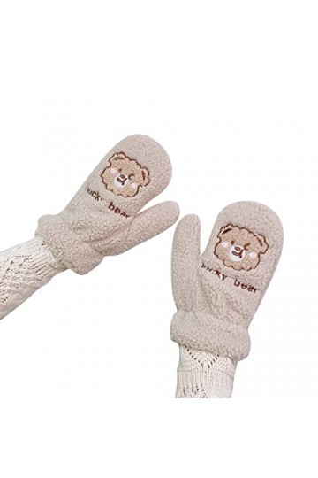 Gants tricotés pour femme - Mignon - Col suspendu - Épais - Moufles à rabat - Mitaines dhiver chaudes et froides en polaire 