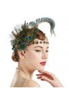 Coucoland Bandeau de Flapper pour Femme Bandeau de Plumes de Paon Coiffe du Style Gatsby des Années 1920 Vert