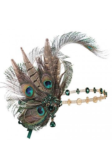 Coucoland Bandeau de Flapper pour Femme Bandeau de Plumes de Paon Coiffe du Style Gatsby des Années 1920 Vert