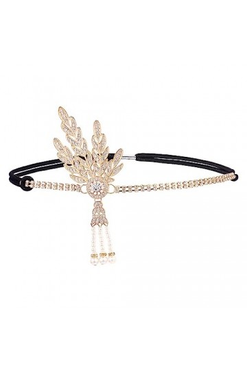 WLLHYF 1920s Plume Chapeaux Bandeau Flapper Headpiece Great Gatsby Doré Gland Mode Bling Strass Cheveux Accessoires pour Femm
