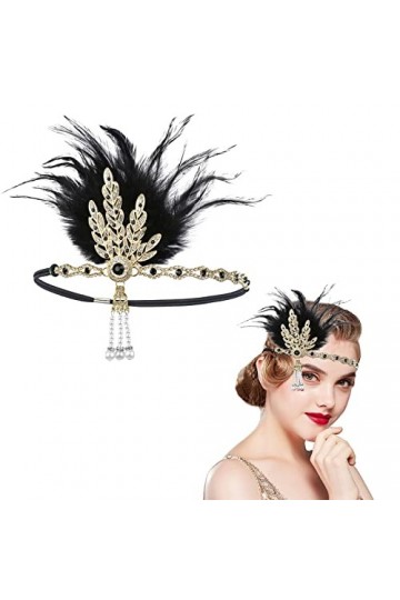 MIVAIUN 1920s Accessoires Bandeau Pour Femme, 1920s Bandeau de Plumes, Headband Gatsby Plume, Gatsby Flapper Accessoires, Cha