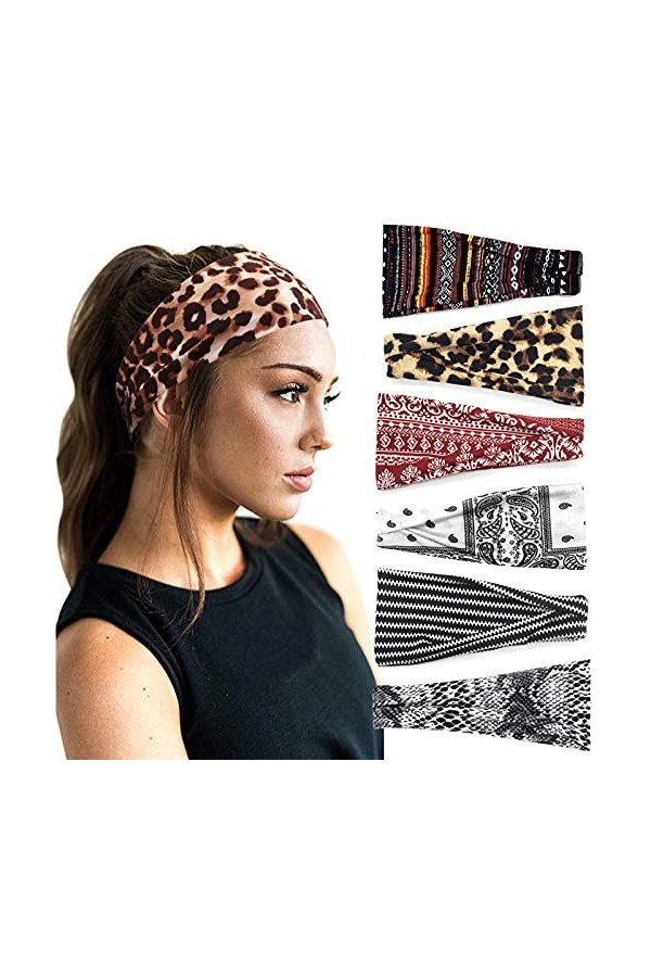 DRESHOW 6 Pièces Bandeau Cheveux pour Femme Boho Élastique Bandeaux pour Filles Vintage Tête Enveloppe Cheveux Accessoires po