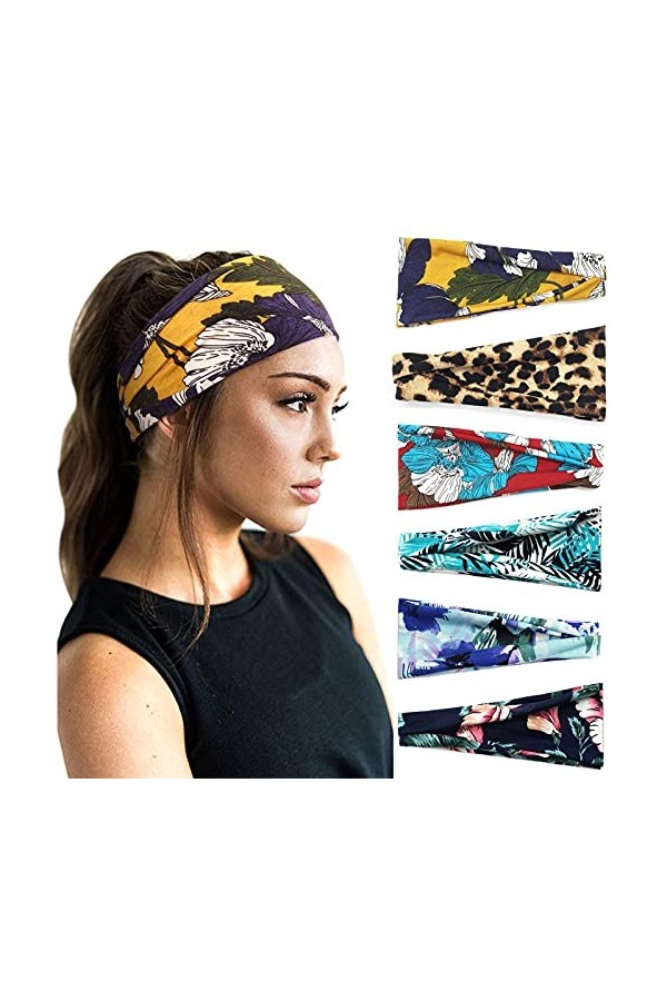 DRESHOW 6 Pièces Bandeau Cheveux pour Femme Boho Élastique Bandeaux pour Filles Vintage Tête Enveloppe Cheveux Accessoires po