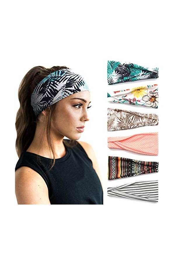DRESHOW 6 Pièces Bandeau Cheveux pour Femme Boho Élastique Bandeaux pour Filles Vintage Tête Enveloppe Cheveux Accessoires po