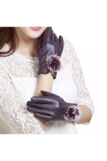 Keepwin Gants de conduite en cuir doublés en polaire pour femme - Pour temps froid, violet, taille unique