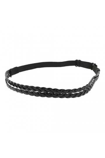 Bandeau Cheveux Femme PU Noir - Headband Tressé Double Original - Bandeau Fin élastique Taille réglable - Headband Mariage ou