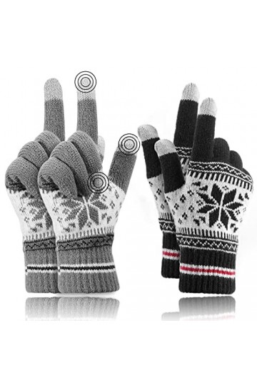 Buluri Gants Tricotés dHiver, 2 Paires Gants Chauds à Écran Tactile Gants Tricotés Unisexe Coupe Vent Adaptés Aux Activités 