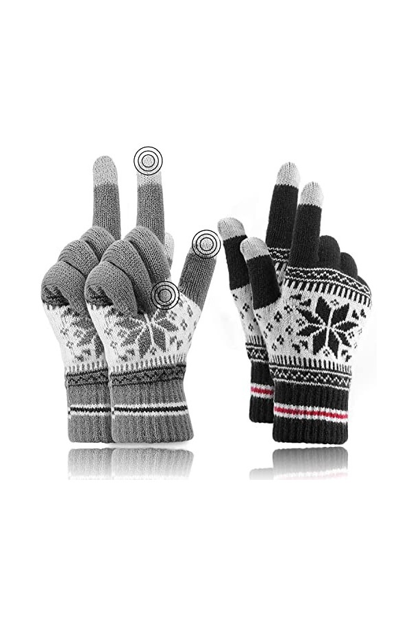 Buluri Gants Tricotés dHiver, 2 Paires Gants Chauds à Écran Tactile Gants Tricotés Unisexe Coupe Vent Adaptés Aux Activités 