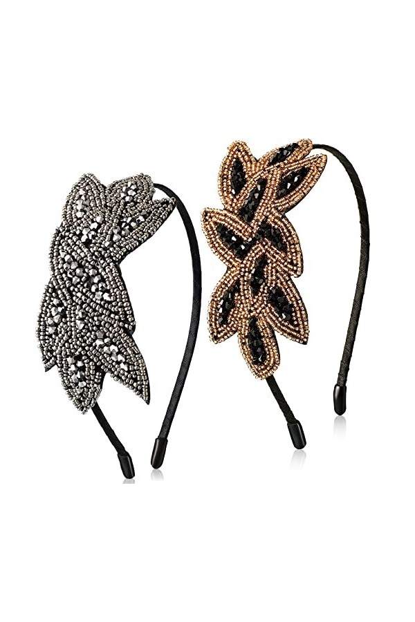 2 Pièces Bandeaux Flapper Serre-Tête des Années 20 Serre-Tête de Feuille Vintage Perlé Bandeaux des Années 1920 Accessoires d
