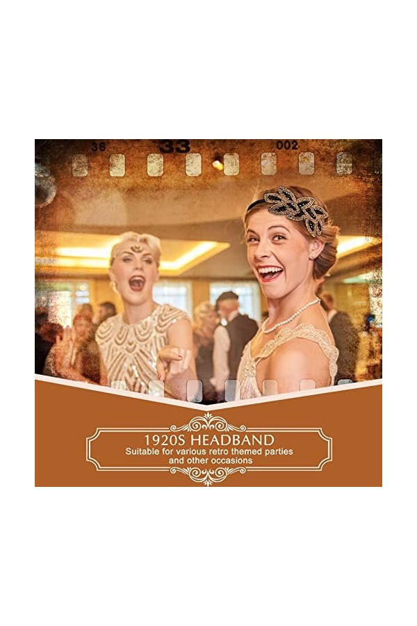 2 Pièces Bandeaux Flapper Serre-Tête des Années 20 Serre-Tête de Feuille Vintage Perlé Bandeaux des Années 1920 Accessoires d