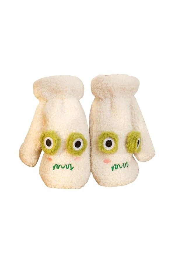 Leadrop 1 paire de moufles pour femme, motif yeux de grenouille, broderie, cordon de cou, doublure en peluche épaisse, protec
