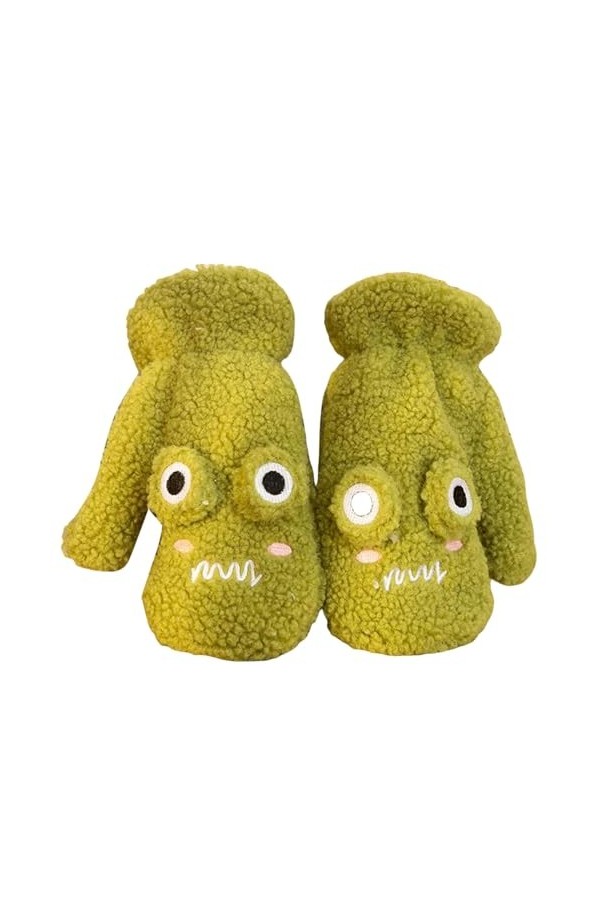 Leadrop 1 paire de moufles pour femme, motif yeux de grenouille, broderie, cordon de cou, doublure en peluche épaisse, protec