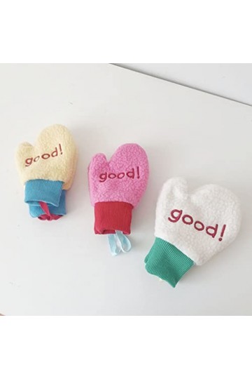 Frotox Gants mignons en peluche avec cordon - Moufles dhiver doublées pour tout-petits, blanc, 14cm