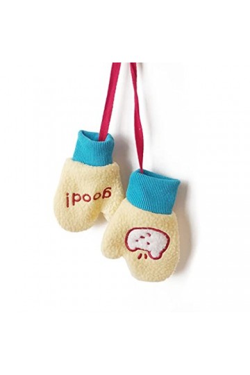 Frotox Gants mignons en peluche avec cordon - Moufles dhiver doublées pour tout-petits, jaune, 14cm