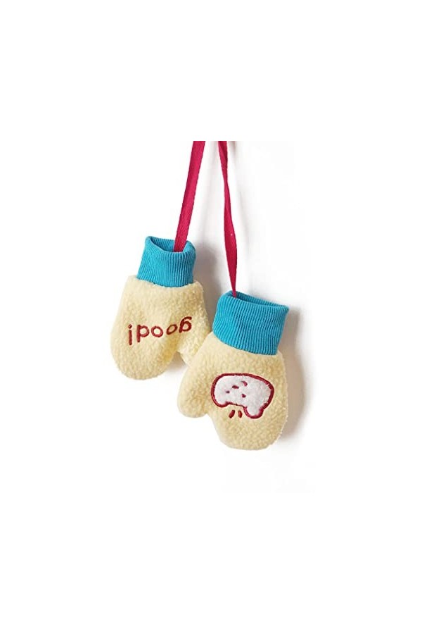 Frotox Gants mignons en peluche avec cordon - Moufles dhiver doublées pour tout-petits, jaune, 14cm