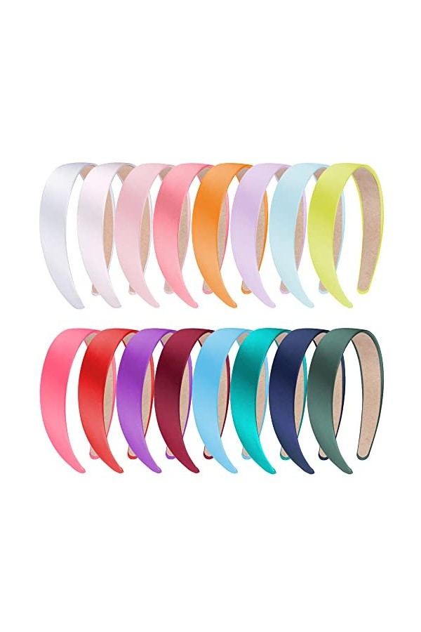 SIQUK 16 Pièces Satin Bandeaux 2.54 cm Cheveux Headband Large Bandeau Serre-tête pour Femme et Fille, 16 Couleurs