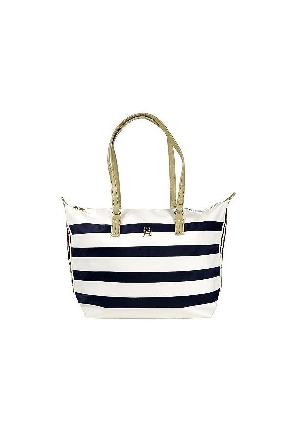 Tommy Hilfiger Cabas Femme Sac Poppy Tote Corp Stripes Fermeture Éclair, Multicolore Breton Stripes , Taille Unique