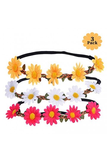 Bandeaux pour cheveux ornés de marguerites, pour fêtes, mariages, fiançailles, lot de 3