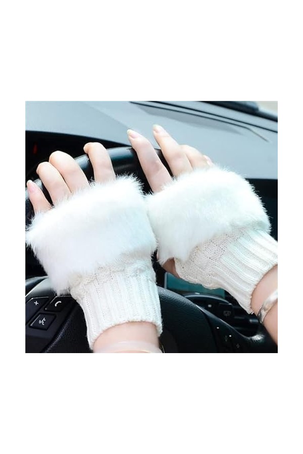 SHRIMAD Mode Hiver Femmes Gants en Peluche Fausse Fourrure Laine À Tricoter Garder Au Chaud Moufles Courtes sans Doigts Dame 