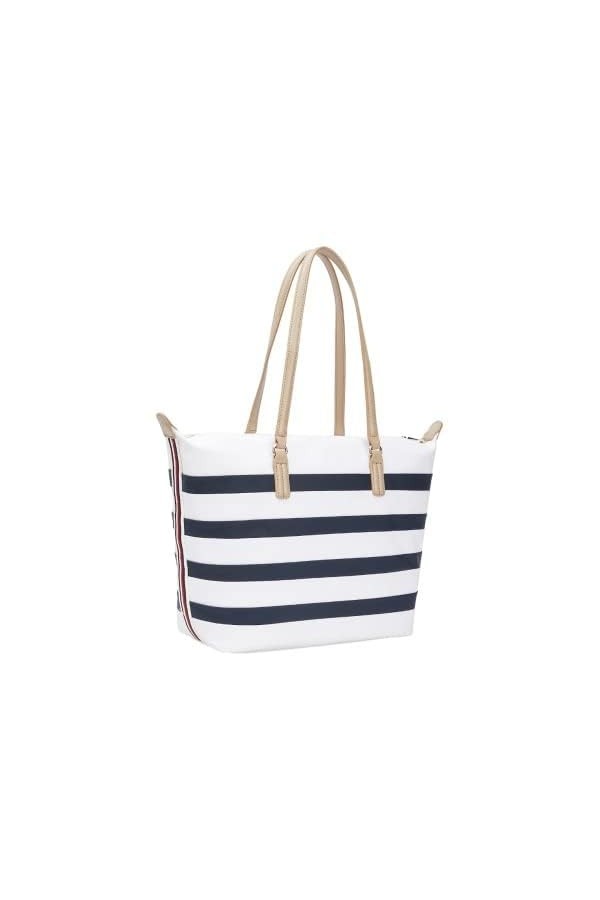 Tommy Hilfiger Cabas Femme Sac Poppy Tote Corp Stripes Fermeture Éclair, Multicolore Breton Stripes , Taille Unique