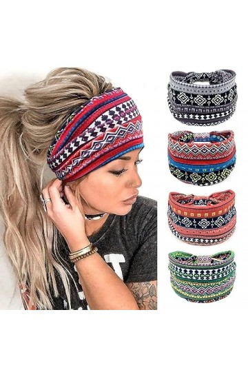 Kavya 4 Pièces Bandeau Cheveux Femme Large élastique Doux Boho Bandeaux Imprimé Léopard Yoga Sport Headband Multicolore Serre